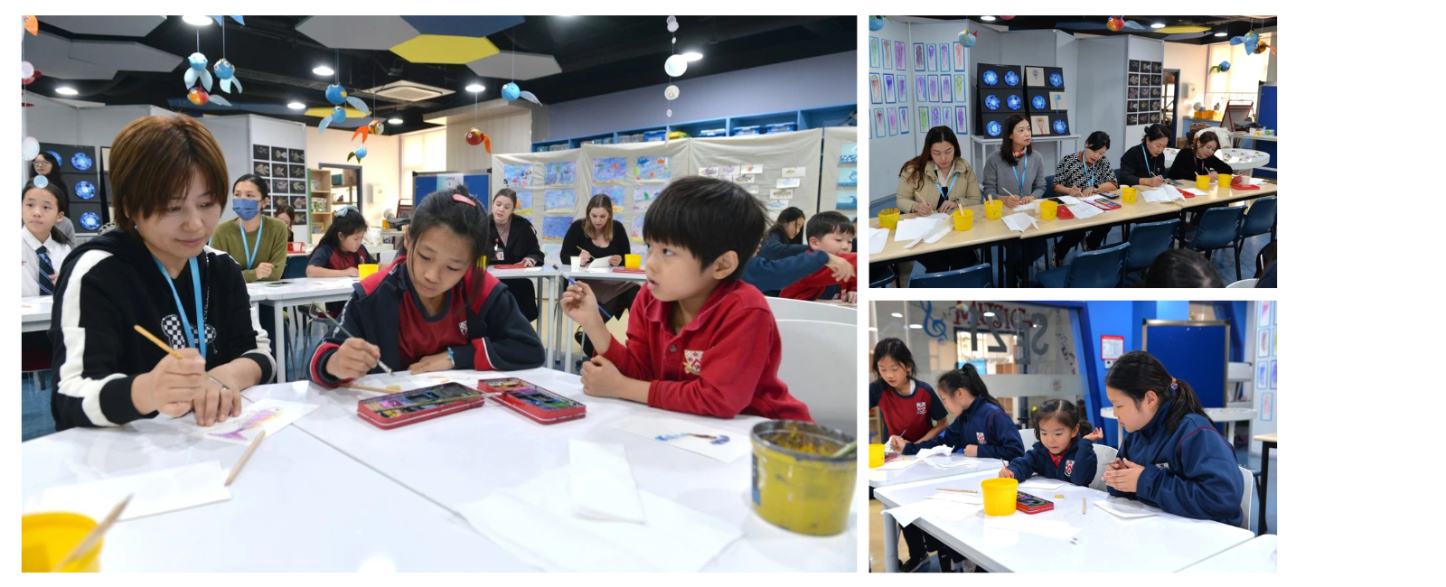 家长和孩子正在艺术创作中