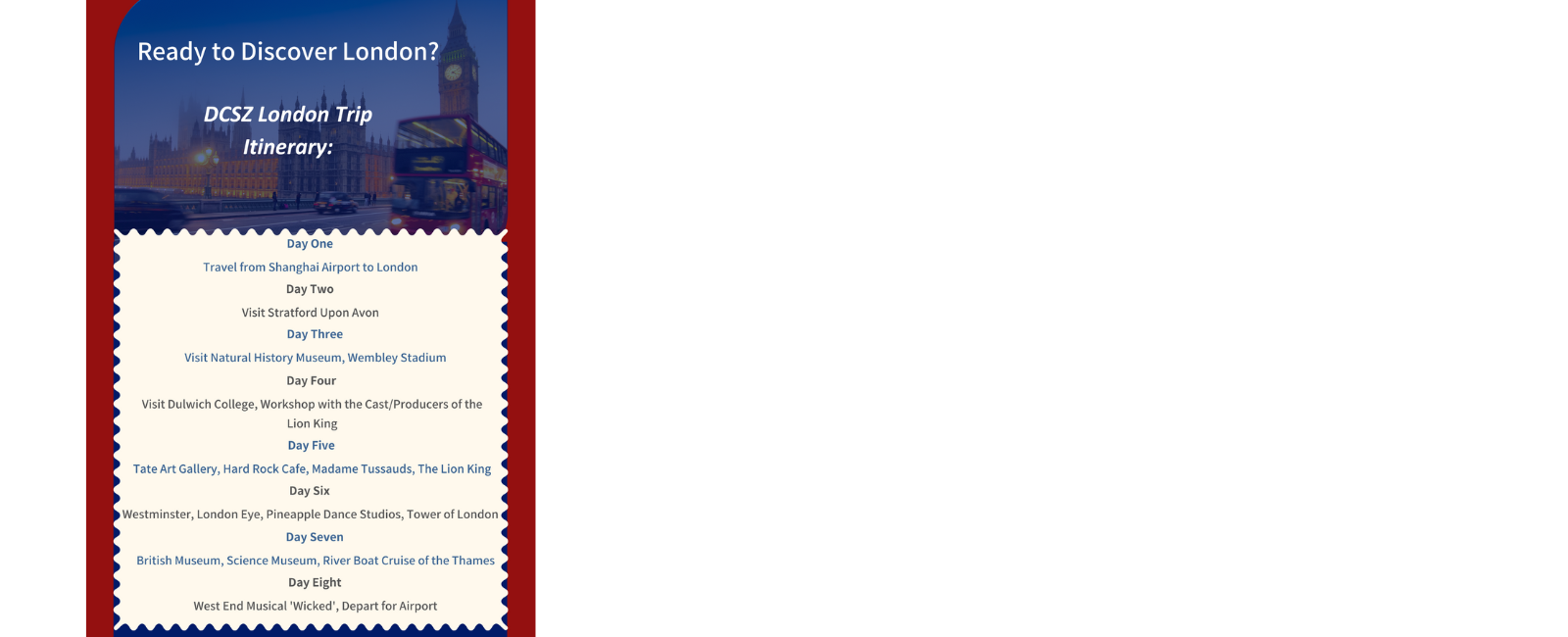 London trip Itinerary