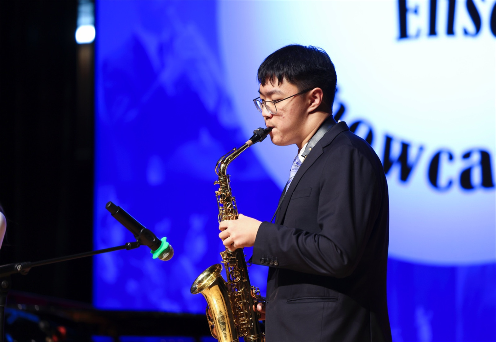 Eddy playing the saxophone at the Senior School Ensemble Showcase
