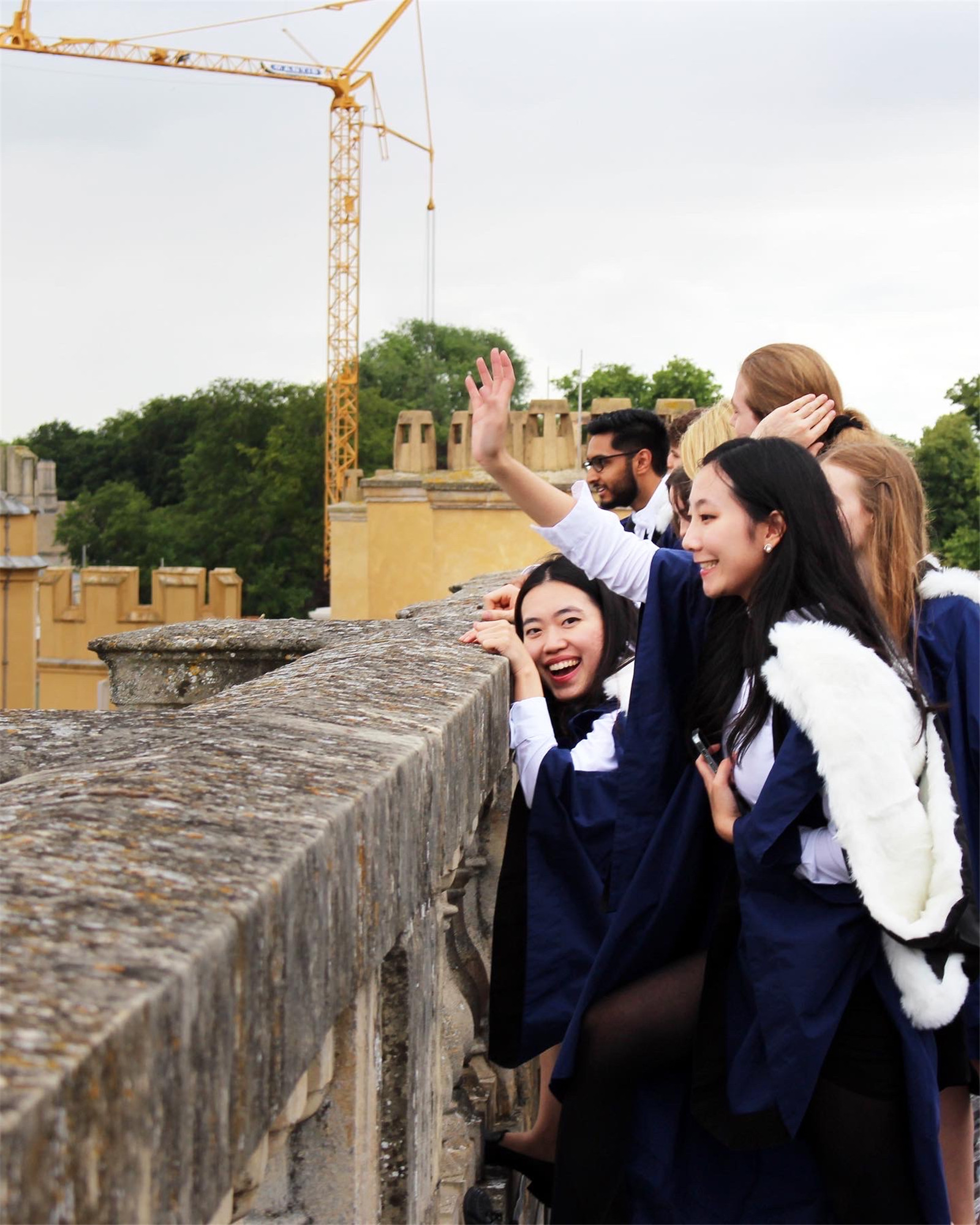 Cambridge 2022, on top of the Trinity Wren Library, Graduation Day
