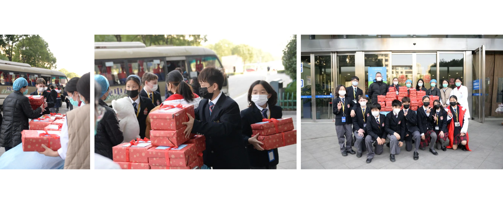 Y7 students went along for a short visit to the hospital to hand over the gifts